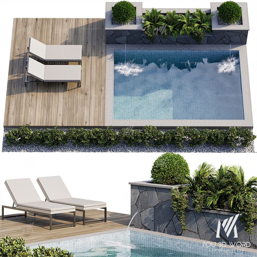 Backyard and Landscape with Pool 12